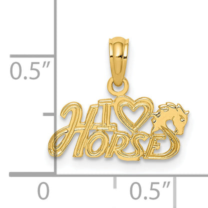 14K Yellow Gold I Heart Horses Charm