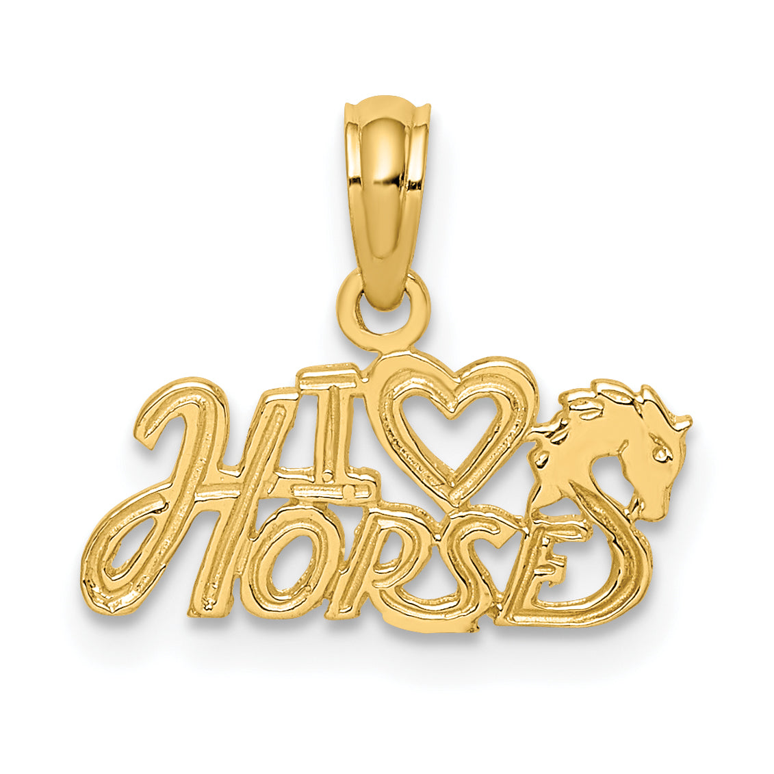 14K Yellow Gold I Heart Horses Charm