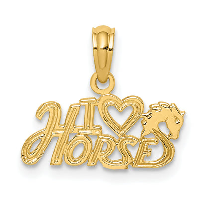 14K Yellow Gold I Heart Horses Charm