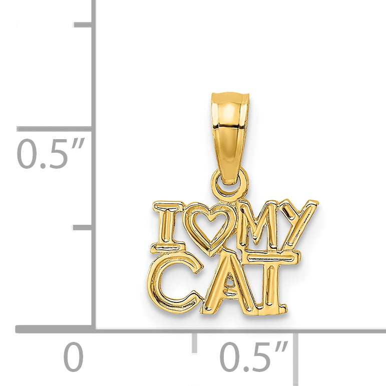 14K Yellow Gold I Heart My Cat Charm