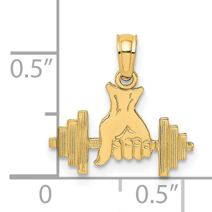 14K Yellow Gold Hand Holding Barbell Charm