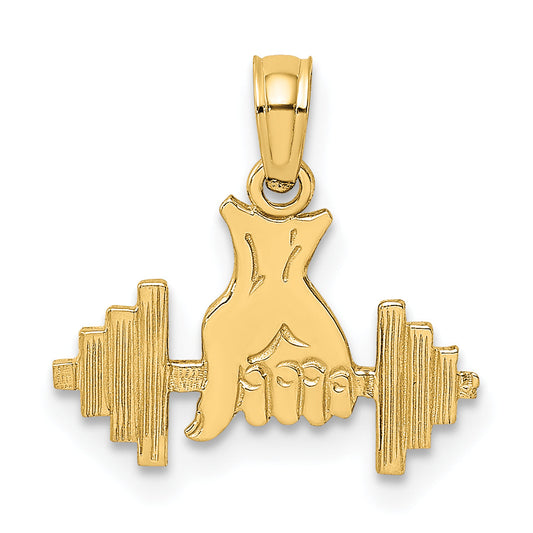 14K Yellow Gold Hand Holding Barbell Charm