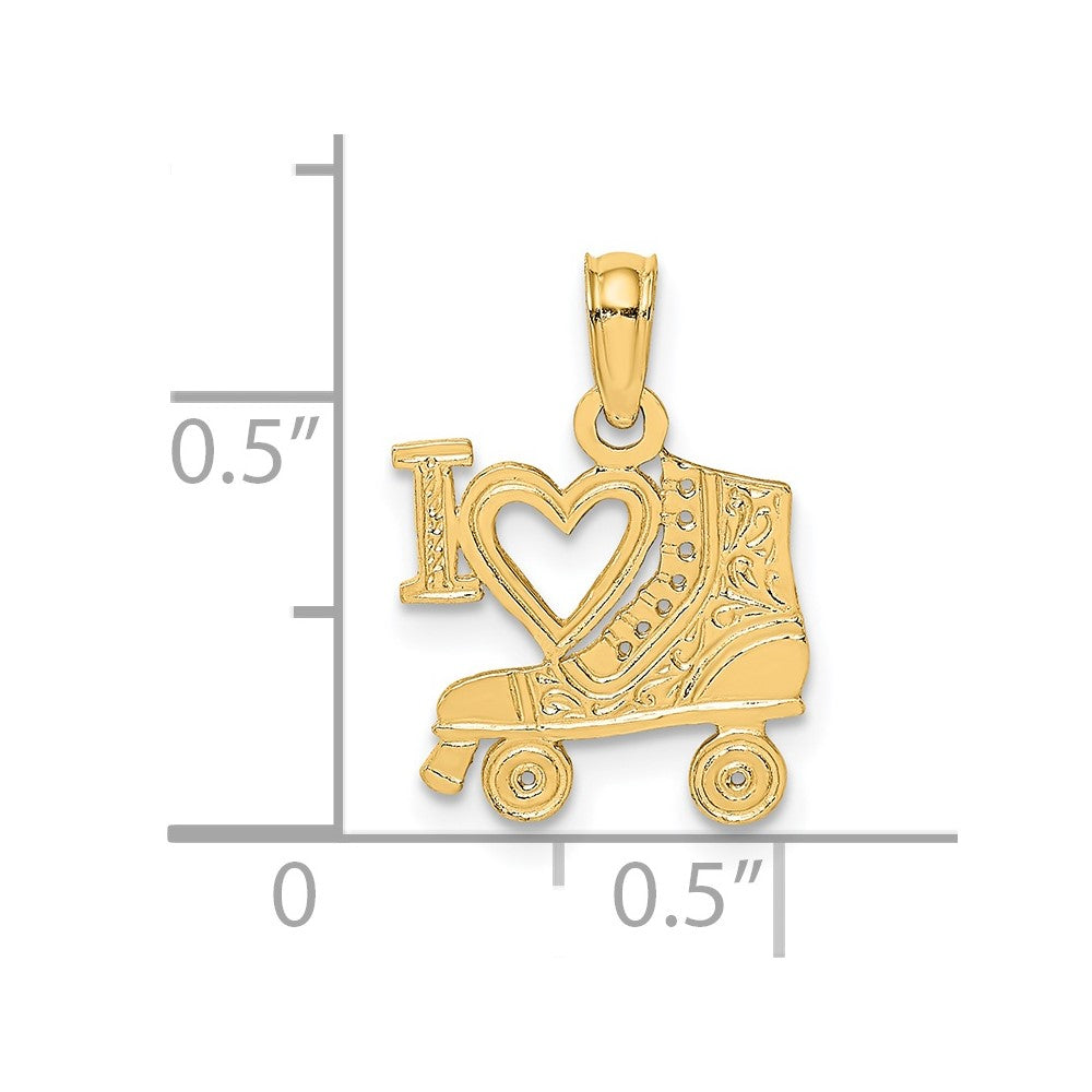 14K Yellow Gold I Heart W/Roller Skate Charm