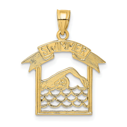 14K Yellow Gold Swimmer In Frame Charm