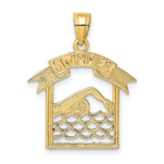 14K Yellow Gold Swimmer In Frame Charm