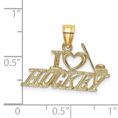 14K Yellow Gold I Love Hockey Charm