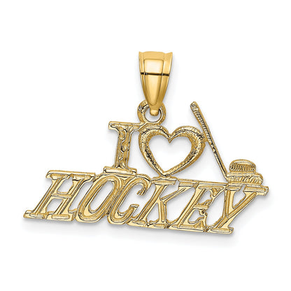 14K Yellow Gold I Love Hockey Charm