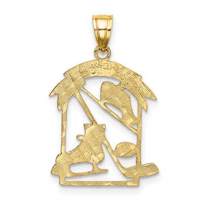 14K Yellow Gold Hockey Story Framed Charm