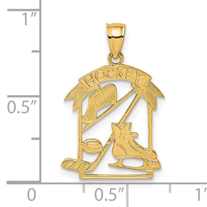 14K Yellow Gold Hockey Story Framed Charm