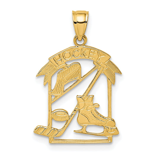 14K Yellow Gold Hockey Story Framed Charm