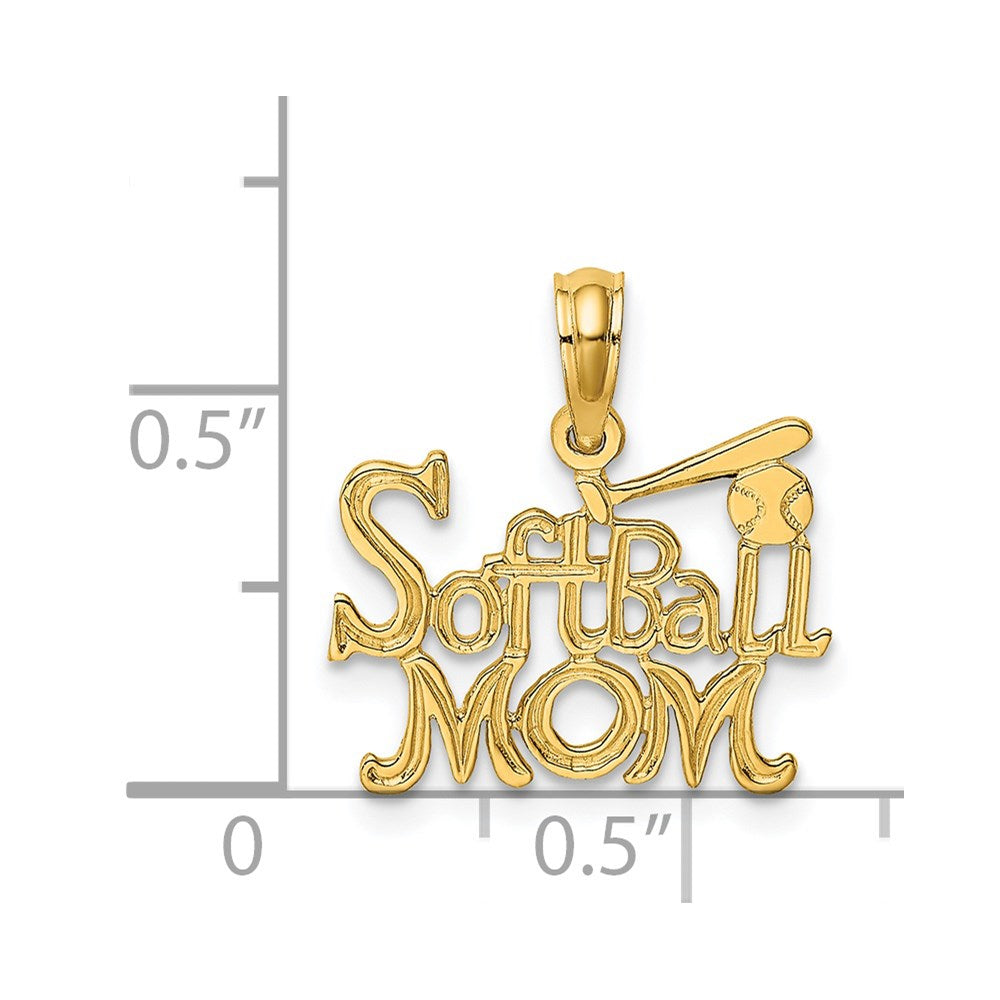 14K Yellow Gold Softball Mom W/ Bat And Ball Charm