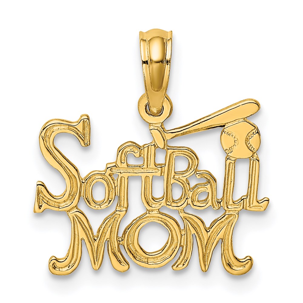 14K Yellow Gold Softball Mom W/ Bat And Ball Charm