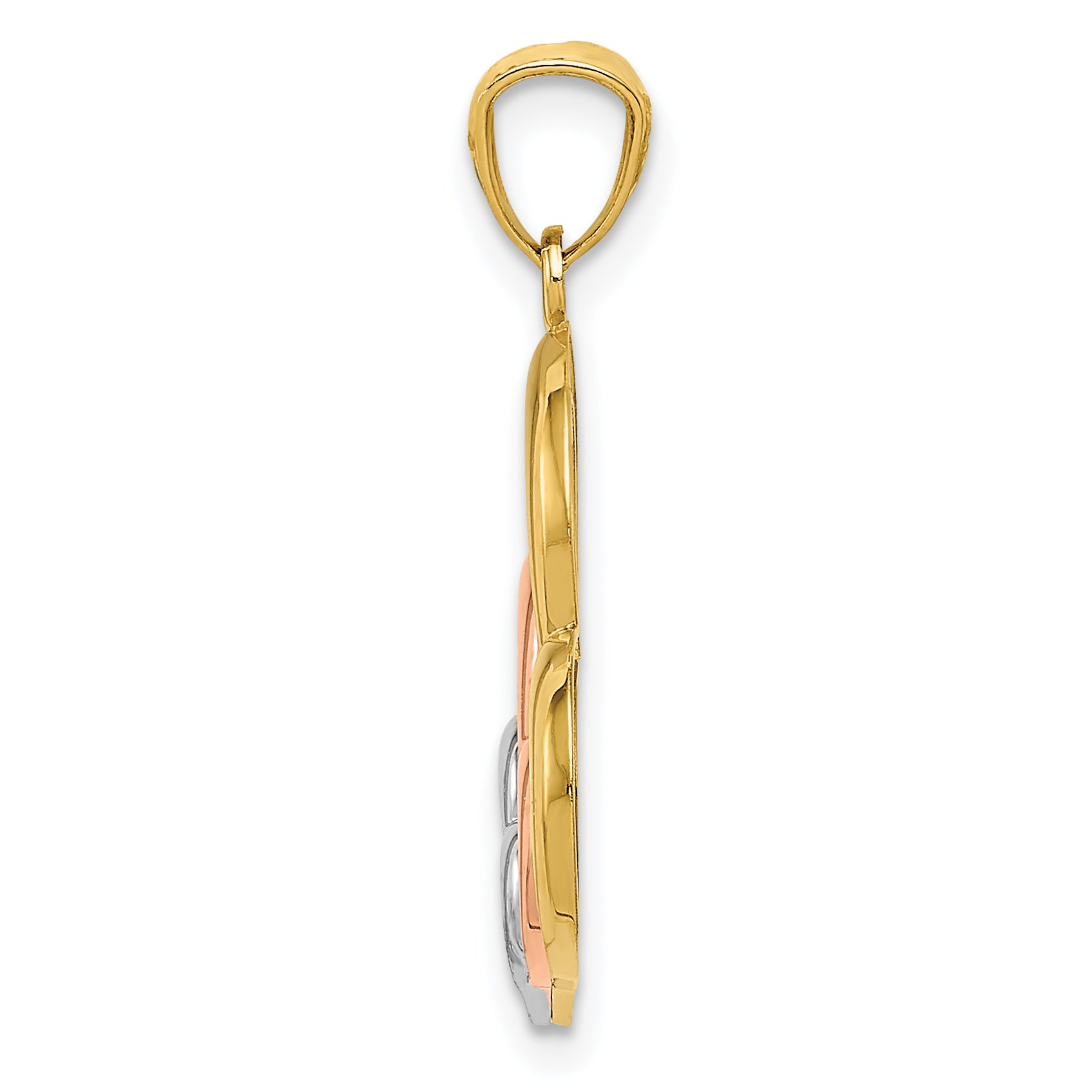 14K Two-Tone And White Rhodium Polished 3 Hearts Pendant