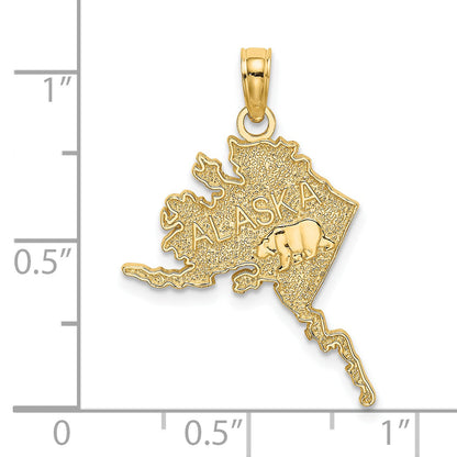 14K Yellow Gold Polished/Textured Alaska Map Charm
