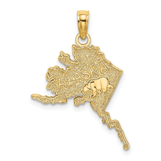 14K Yellow Gold Polished/Textured Alaska Map Charm