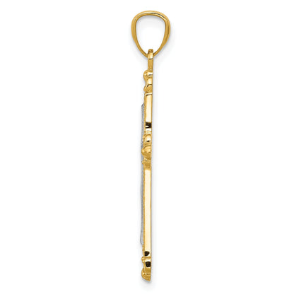 14K Yellow & Rhodium W/Rhodium Diamond Cut Cross Pendant