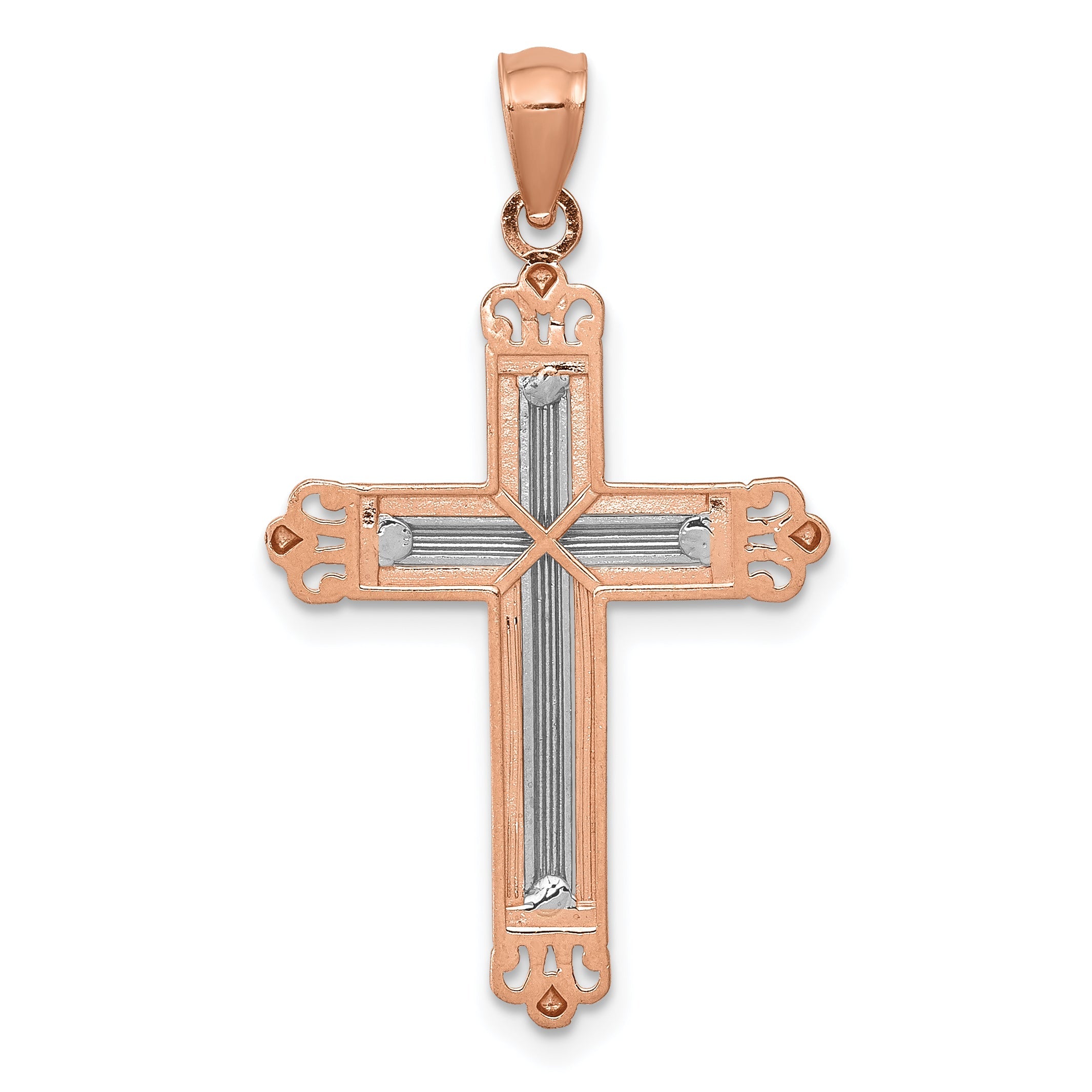 14K Rose Gold W/Rhodium Diamond-Cut Cross Pendant
