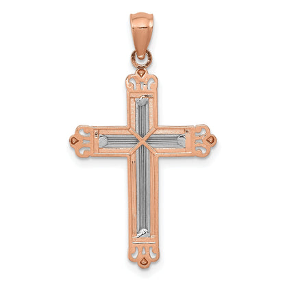 14K Rose Gold W/Rhodium Diamond-Cut Cross Pendant