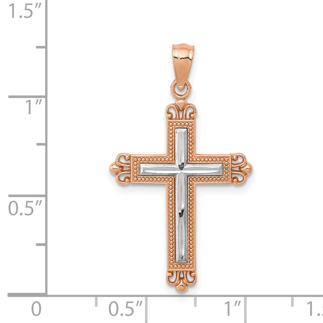 14K Rose Gold W/Rhodium Diamond-Cut Cross Pendant