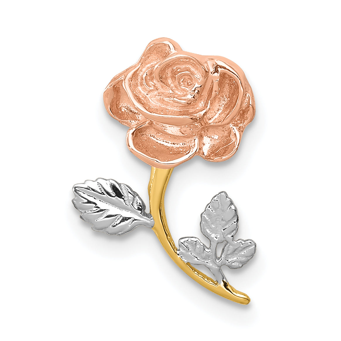 14K Two-Tone W/White Rhodium Polished Rose Chain Slide