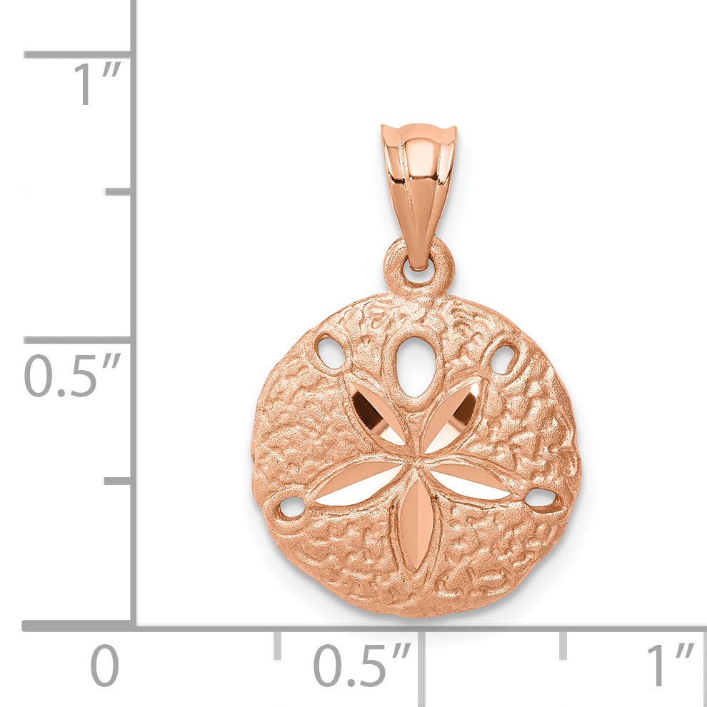 14K Rose Gold Brushed Diamond Cut Sand Dollar Pendant