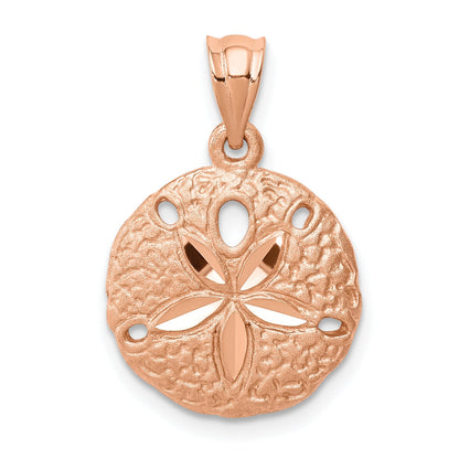 14K Rose Gold Brushed Diamond Cut Sand Dollar Pendant