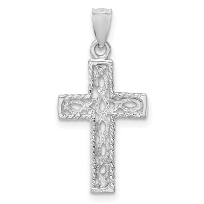 14K White Gold Polished Braided Cross Pendant