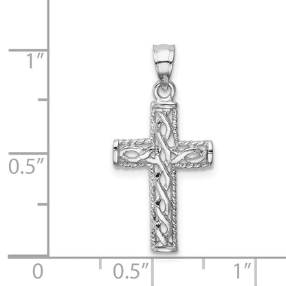 14K White Gold Polished Braided Cross Pendant