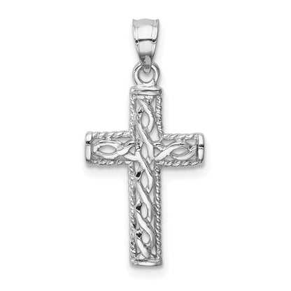 14K White Gold Polished Braided Cross Pendant