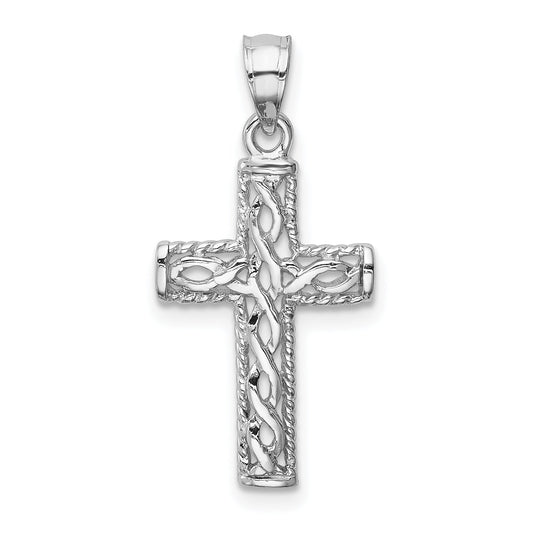 14K White Gold Polished Braided Cross Pendant