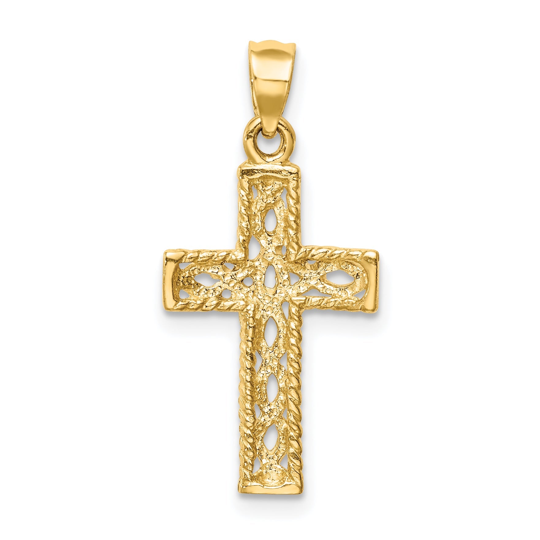 14K Yellow Gold Polished Braided Cross Pendant