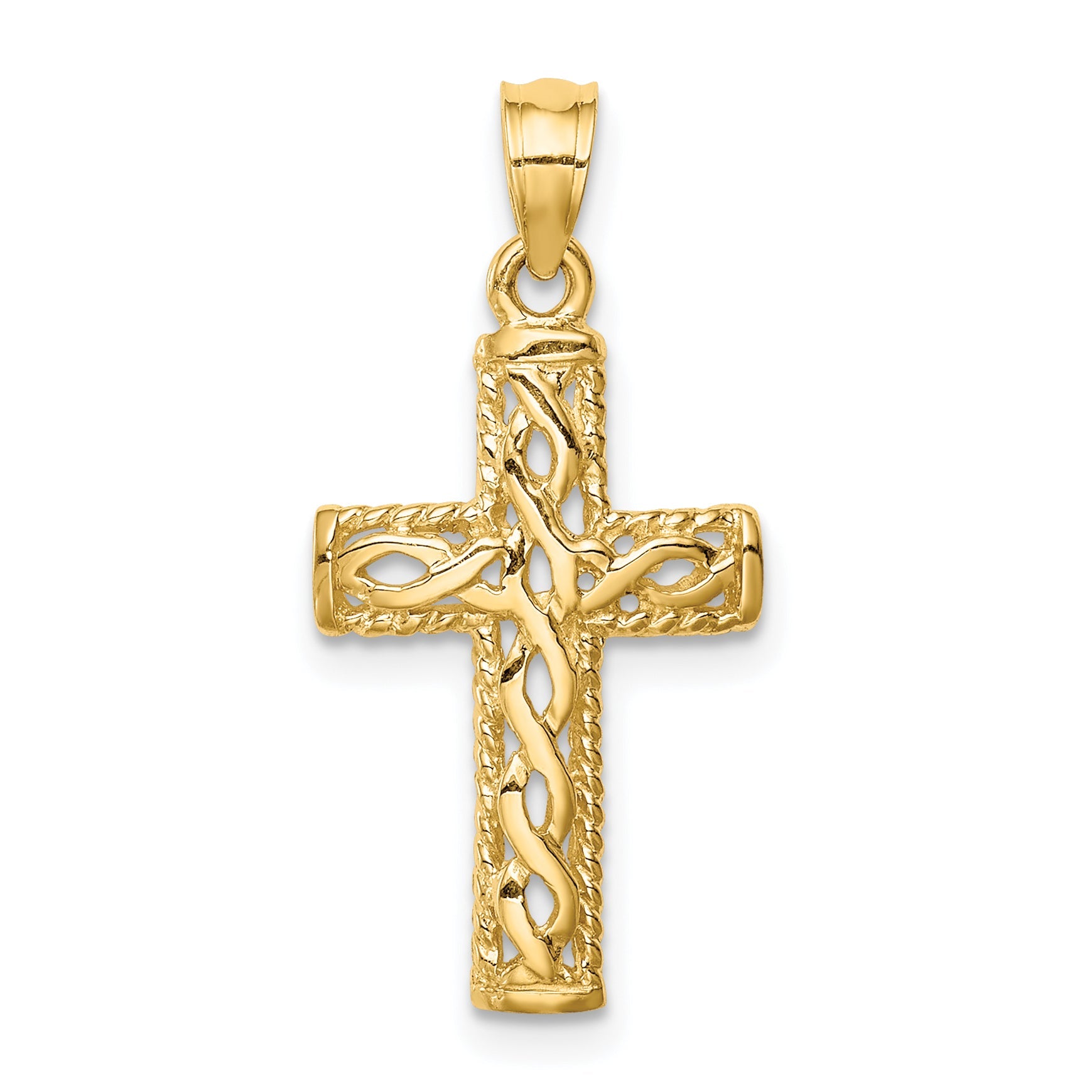 14K Yellow Gold Polished Braided Cross Pendant