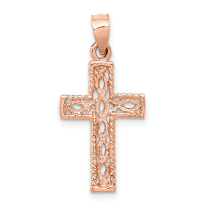 14K Rose Gold Polished Braided Cross Pendant