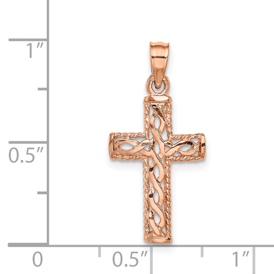 14K Rose Gold Polished Braided Cross Pendant