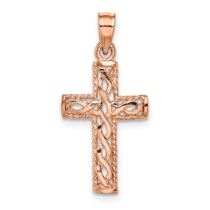 14K Rose Gold Polished Braided Cross Pendant