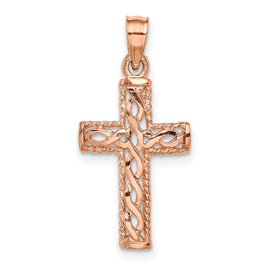 14K Rose Gold Polished Braided Cross Pendant