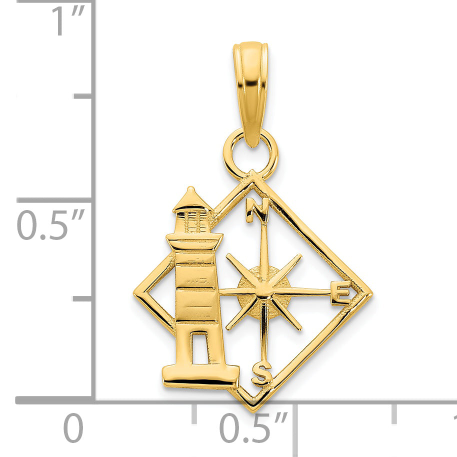 14K Yellow Gold Lighthouse Compass Pendant