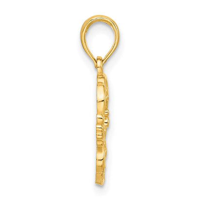 14K Yellow Gold Polished Floral with Bird Circle Pendant