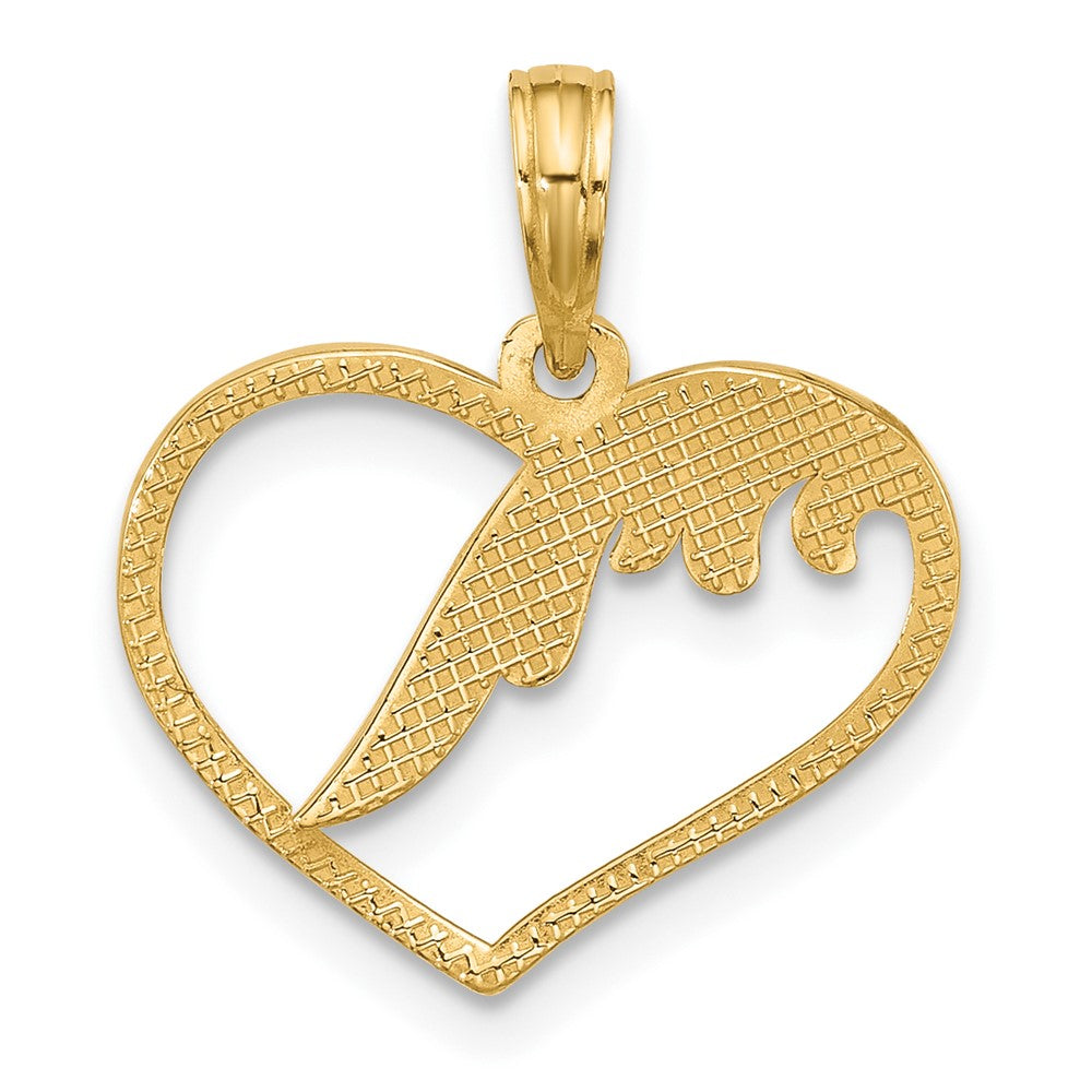 14K Yellow Gold Polished Fancy Wings and Heart Charm