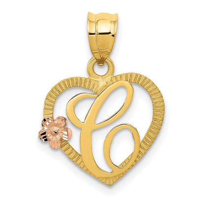 14K Two-Tone Heart Letter C Initial Pendant