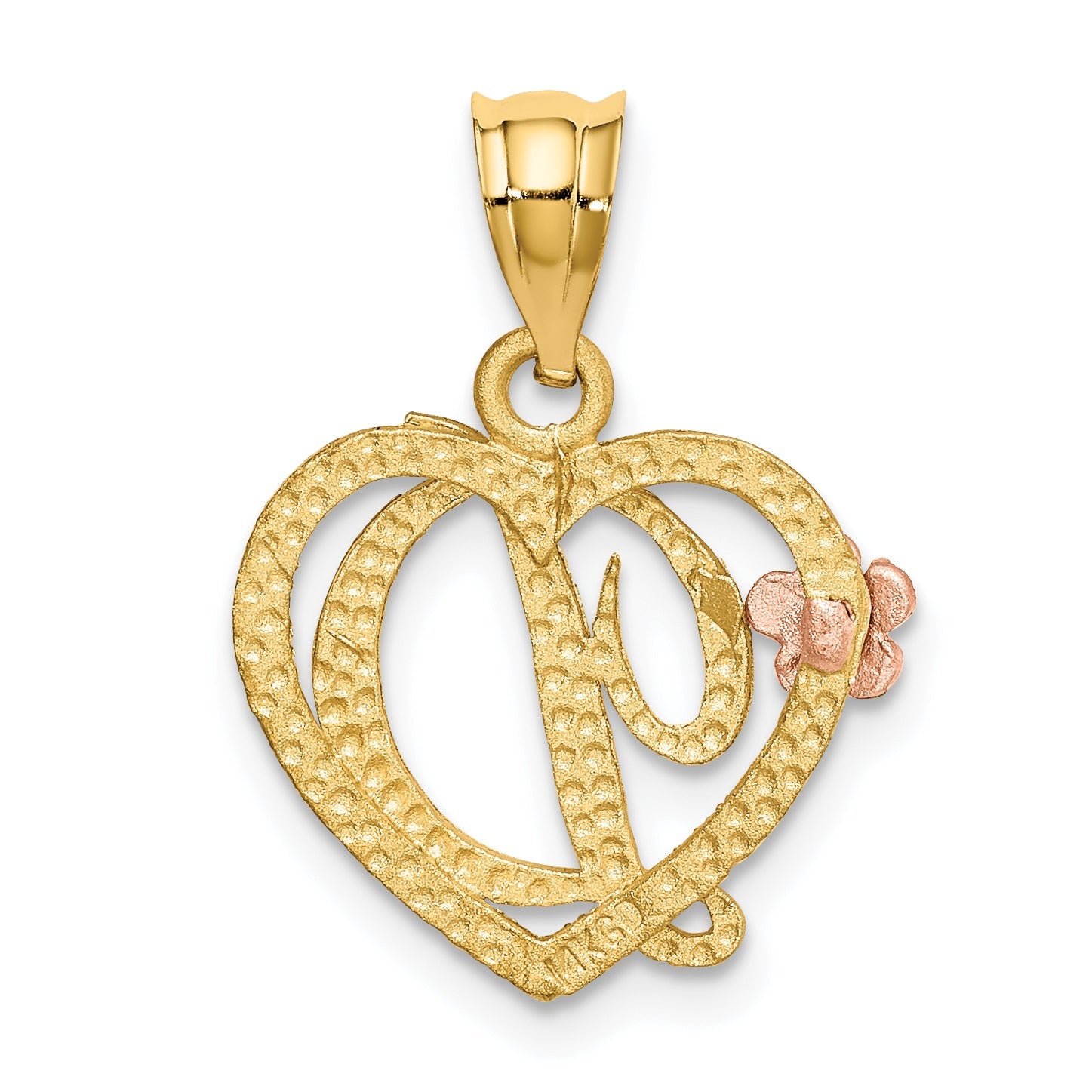 14K Two-Tone Heart Letter D Initial Pendant