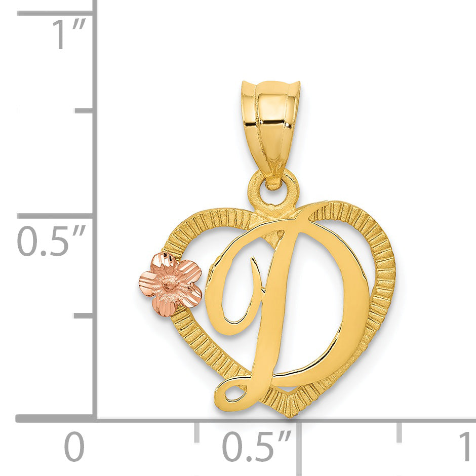 14K Two-Tone Heart Letter D Initial Pendant