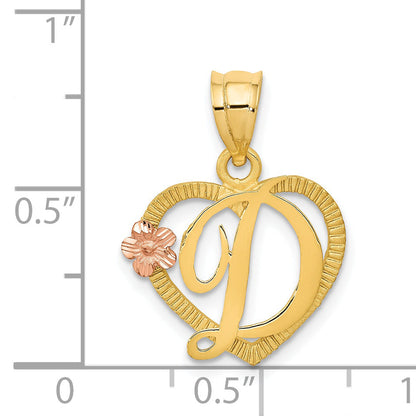 14K Two-Tone Heart Letter D Initial Pendant