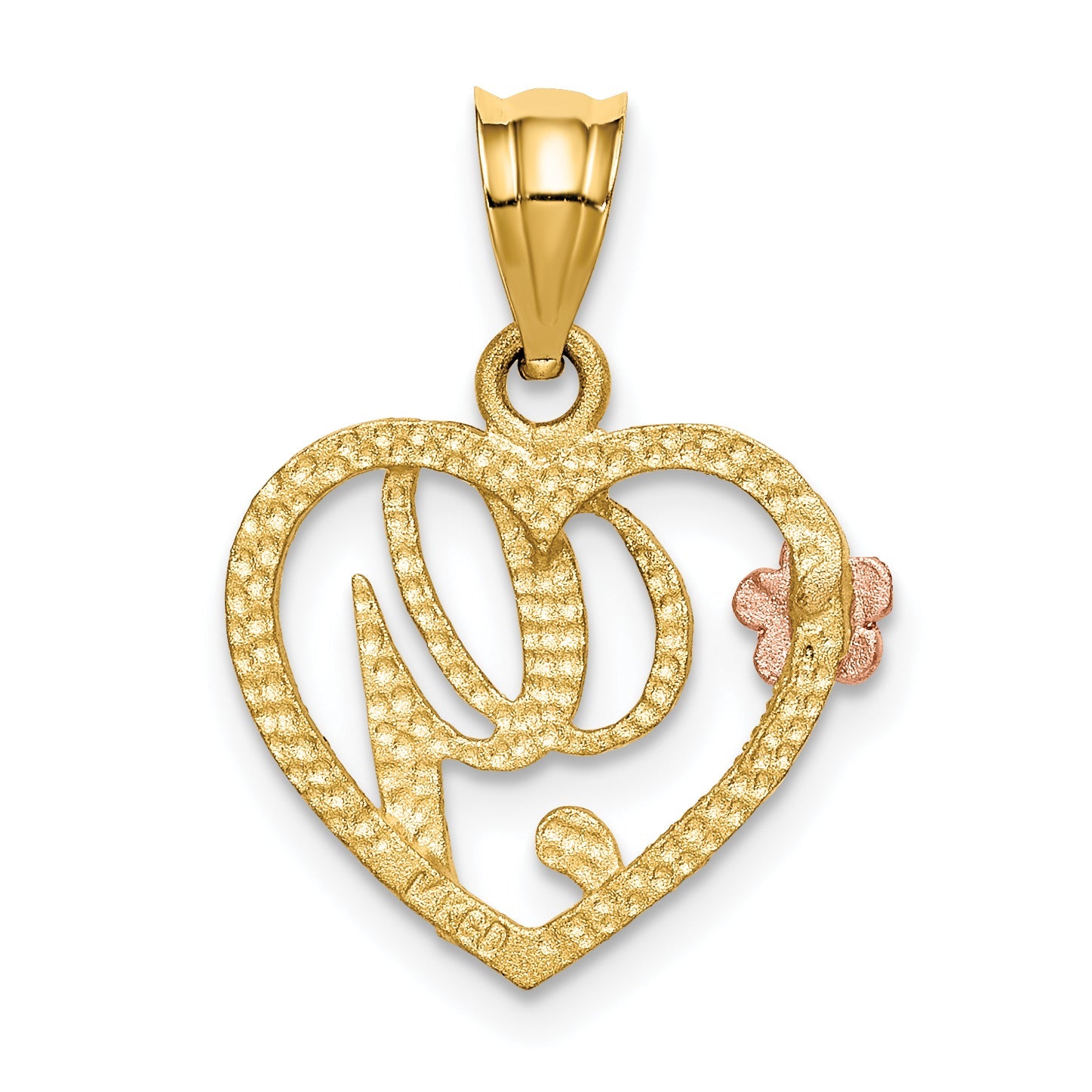 14K Two-Tone Heart Letter G Initial Pendant