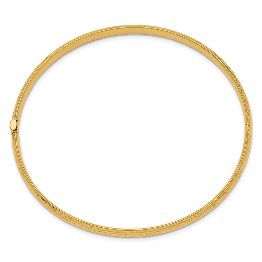 14K Yellow Gold 3/16 Diamond-Cut Fancy Hinged Bangle Bracelet