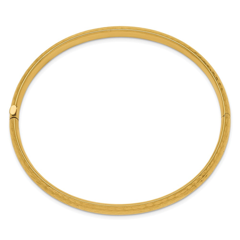 14K Yellow Gold 4/16 Diamond-Cut Fancy Hinged Bangle Bracelet