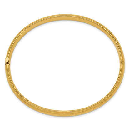 14K Yellow Gold 4/16 Diamond-Cut Fancy Hinged Bangle Bracelet