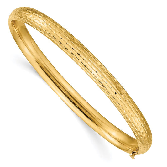 14K Yellow Gold 4/16 Diamond-Cut Fancy Hinged Bangle Bracelet