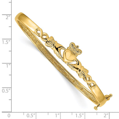 7 Inch 14K 4mm Diamond-Cut Claddagh Hinged Bangle Bracelet