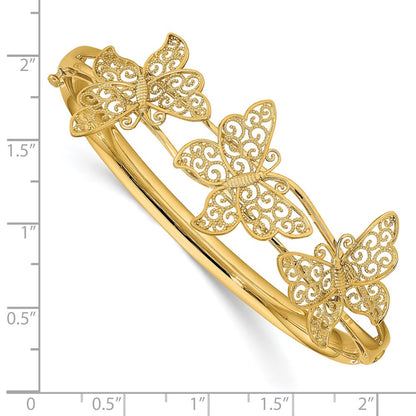 14K Yellow Gold Filgree Butterfly Hinged Bangle Bracelet